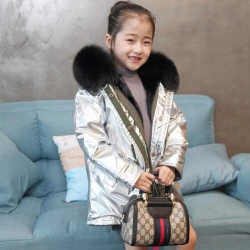 JKP Girls Winter Fur Coat Rex Rabbit Fur Lining Childrens Coat Baby Fur Coat Big Fox Fur Collar Tight Warm Parka Boy XXK-01