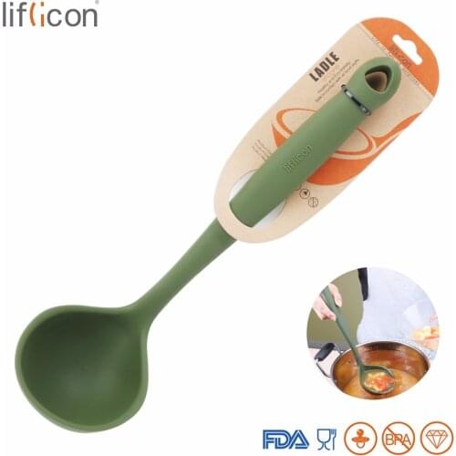 Liflicon Silicone Ladle Spoon Cook Premium Scoop Overall Hygienic Solid Silicone Coating,BPA FreeHeat Resistant Soup Ladle Scoop