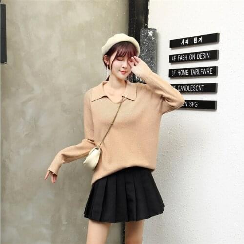 Autumn Winter Polo Collar Sweater Knitted Pullover Women 2021 Long Sleeve Solid Color Jumper Tops Female Oversize Loose Sweater