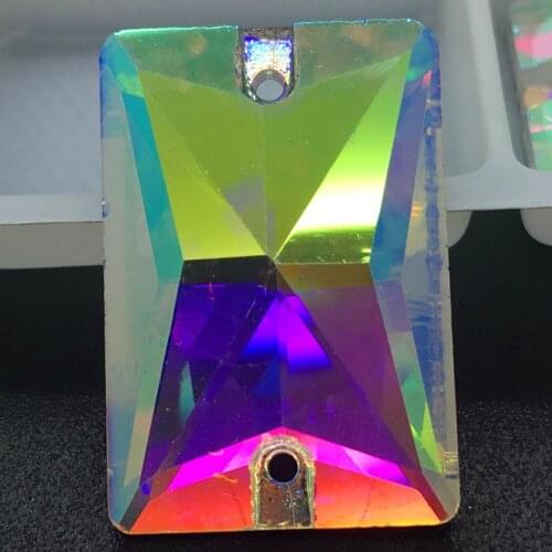 TopStone Crystal AB Rectangle Sew on Rhinestones Flatback 2 holes Sewing Glass Crystals for DIY Dress