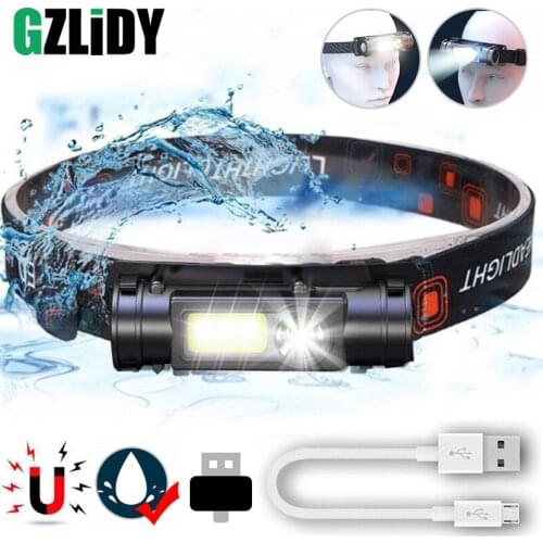 Waterproof LED Headlamp Mini COB Work Light USB Rechargeable 18650 Headlight Lantern 2 Mode Head Lamps with Magnet Fishing Torch