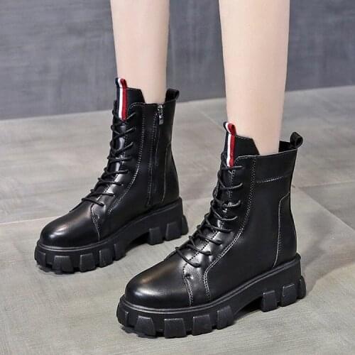 Ankle Boots for Women 2021 Spring Motorcycle Boots Thick Heel Platform Shoes Woman Slip on Round Toe Fashion Boots