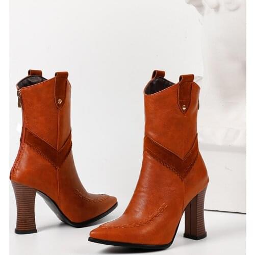 New Fashion Ankle Boots High Heels Shoes Side Zipper Sexy Party Nightclub Shoes Woman Boots Women 4color Heels Large Size 46 47