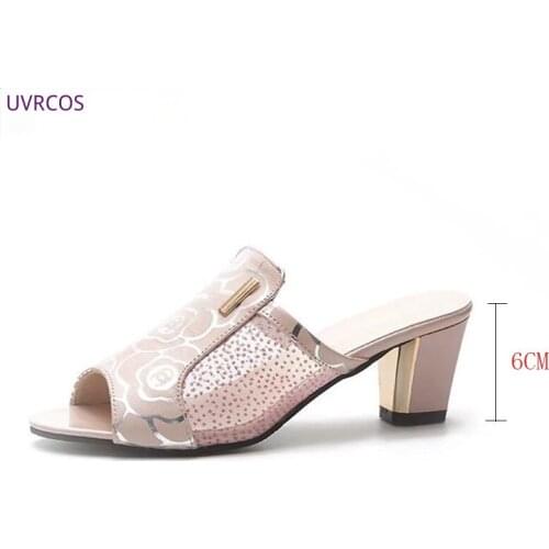 2021 Summer Fashion Slip On Mesh High Heel Slippers Mules Shoes Women Sexy Open Toe Black Pink Slides Outdoor Plus Size 35-43