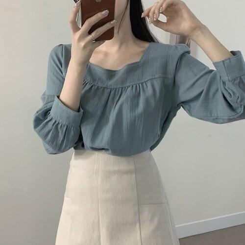 2021 Spring and Summer New Korean Style Suit Skirt College Style Two-piece Retro Shirt Top + Pure Color Short Skirt Female