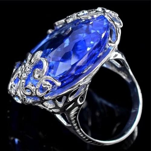Fashion Goose Egg-shaped Sea Blue CZ Stone Ring Crystal Ring For Women Wedding Engagement Party Ring Jewelry Gift