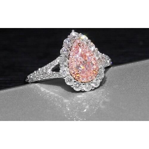 Genuine high quality Pink lovely Puls Drop shaped simulation Moissanite wedding engagement Womans ring Free shipping JZ249