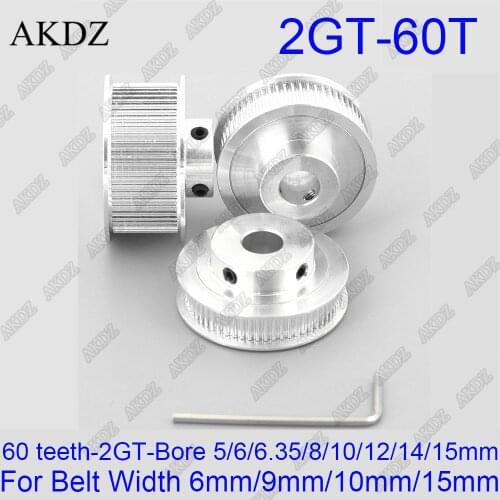 60 teeth 2GT Timing Pulley Bore 5/6/6.35/8/10/12/14mm for GT2 Open Synchronous belt width 6mm/10mm/15mm Gear 60Teeth 60T