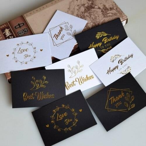 100pcs/Bag Mini Greeting Cards Creative Wedding Thank You Cards Gold Stamped Flower Cards Message Cards Gift Box Decoration