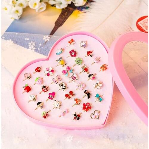 2pcs Alloy Cartoon Rings Colorful Lovely Adjustable Jewelry Gifts Party Favors Toys for Children Kids Girls