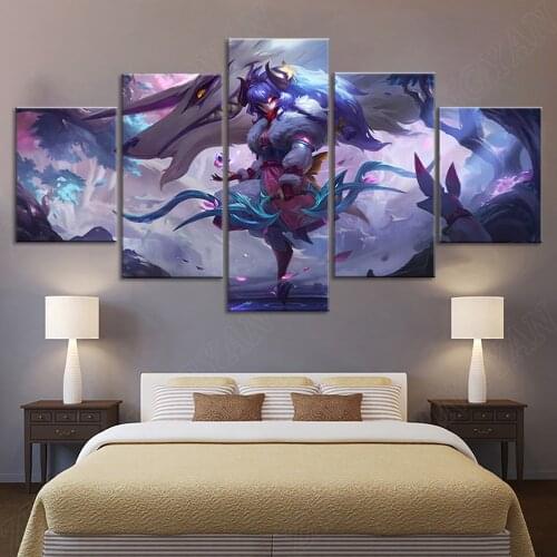 5 Piece New Spirit Blossom Skins of Kindred Video Game Poster Eternal Hunters League of Legends Canvas Wall Picture Home Decor