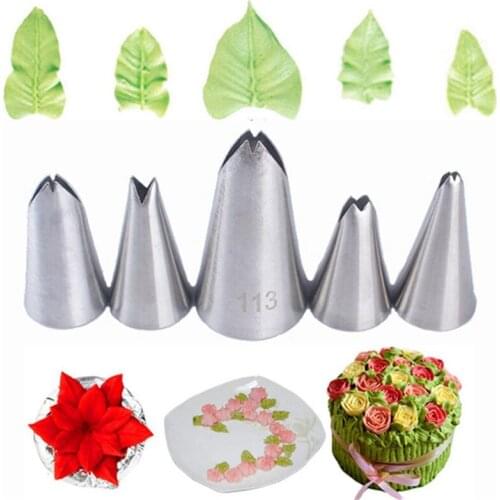 5-Style Leaf Tip Icing Piping Cake Nozzles Stainless Steel Pastry Cake Decorating Tools For Baking Chocolate Cookies Molds