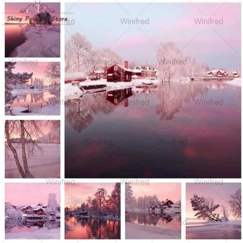 DIY 5D Diamond Painting Winter Landscape Snow Pink Scenery Cross Stitch Kit Full Square Round Drill Mosaic Diamond Embroidery