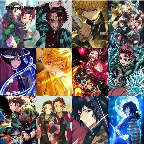 5D Diy Diamond Painting Demon Slayer Full Square Drill Diamond Embroidery Japanese Anime Cross Stitch Kits Mosaic Art Paintings
