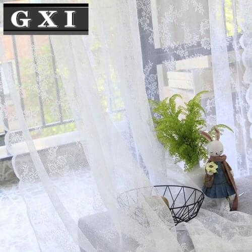 GXI White Lace Curtain for Bedroom Living Room Sliding Door Floral Sheer Window Treatment Voile Wedding Decor