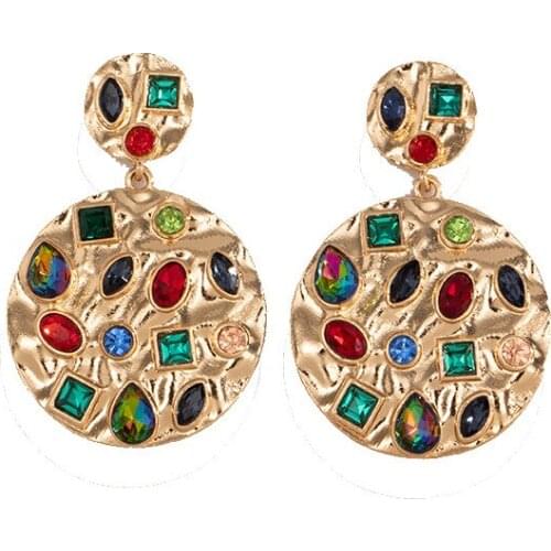 Bohemian Style Colorful Zircon Stone Drop Earrings Statement Jewelry Round Geometric Shape Earrings Party New Year Gift