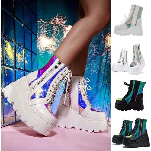 Luxury Brand Fashion Colorful Female Platform Increase Boots Classic Wedges Ankle Boots Women 2021 Zipper Booties shoes botas