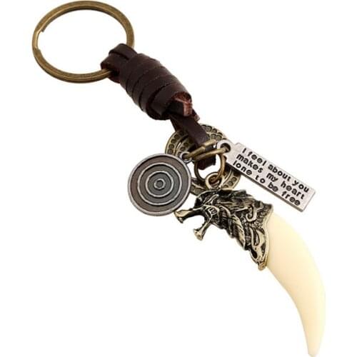 Fashion Punk Men Wolf Spike Keychain Alloy Bronze Pendants Key Ring Leather Holder Car Bag Accessories Women Gothic Jewelry Gift