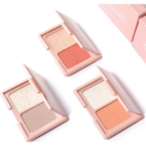 Cmaadu Eye Shadow Pearlescent Cosmetic Maquillage for Beginners 2 Color Blush Highlighter Powder High-Gloss Repair Volume Powder