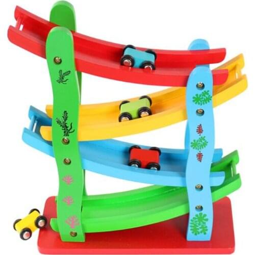 Baby Kids Wooden Ladder Gliding Car Wooden slot Track Car Toys Educational Model to Slide toy for children boy gifts