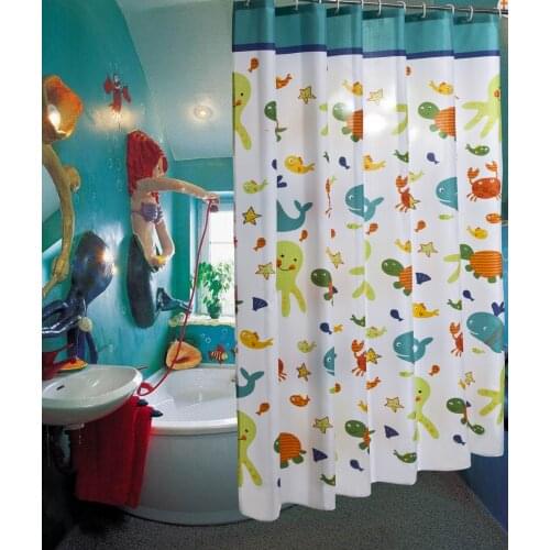 Kids Shower Curtain Cute Cartoon Animals Fabric Mildew Resistant Waterproof Bath Curtains for Children Bathroom 12pcs Hooks