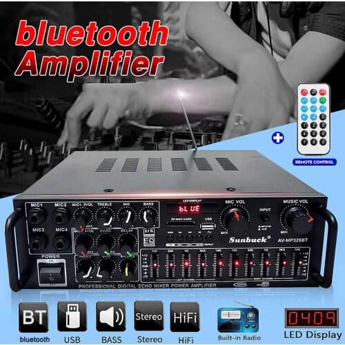 Home Bluetooth Amplifiers 2 Channel Home Car Audio Stereo Subwoofer Amplifier Power Audio Amplifier Audio USB SD With Remote