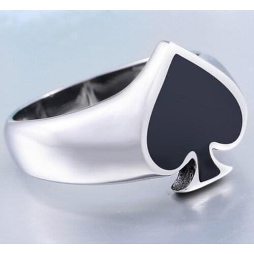 Silver Plated Black Heart Poker Rings for Men Women Punk Gothic Lucky Ring Simple Night Club Jewelry Fashion Accessories