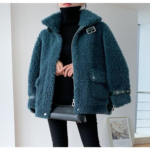 MENINA BONITA 2021 Fashion Winter Jacket Women Coat Weave Real Natural Wool Fur O-Neck Zipper Loose Warm Streetwear Overcoat