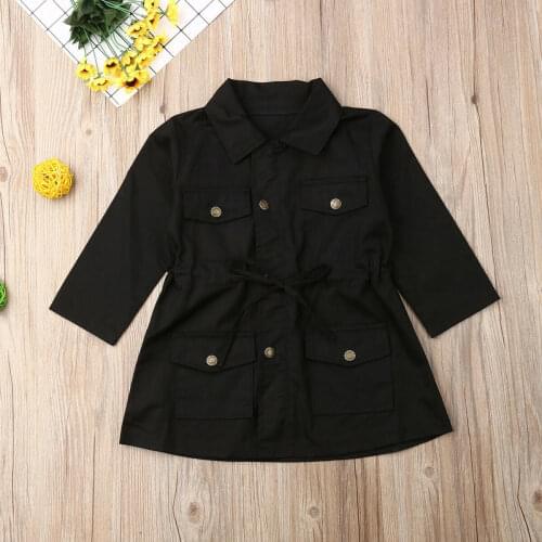 Fashion Kids Girls Fall Lapel Horn Long sleeve Windbreakers Child Casual Coats England Style Trench for Girls 2 to 7 Year