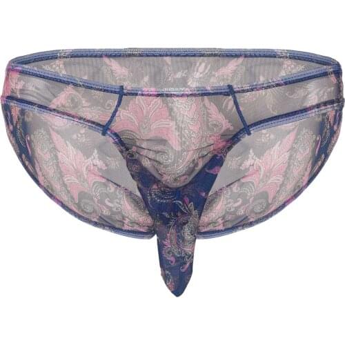 Men See-through Sexy Sissy Panties Lingerie Male Erotic Gay Underwear Sheer Floral Mesh Bulge Pouch Penis Sheath Briefs Bikini