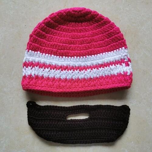 Mens Knitted Hats Autumn Winter Fashion Hand Made Beard Knitting Caps Male Female Protect Ear Rose Red White Stripe Beanies