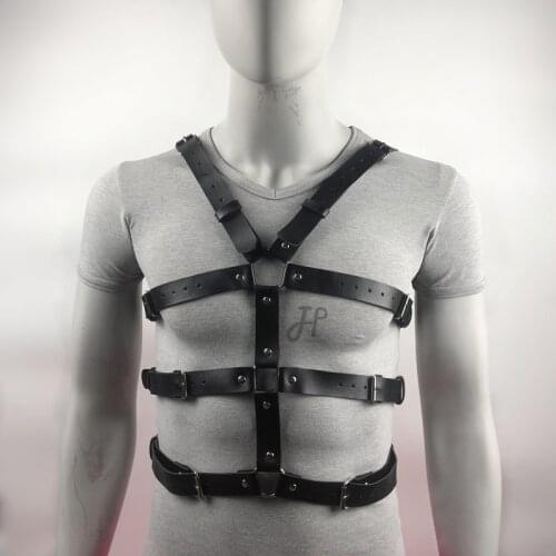 Sexy Bondage Restraints Leather Harness Men BDSM Sissy Lingerie Chest Belt Strap Male Crossdress Gay Clothing Punk Rave Clubwear