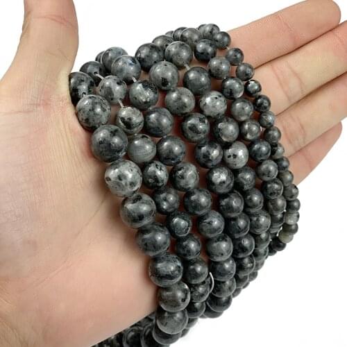 MKTREG Natural Black Labradorite Stone Spectrolite 4/6/8/10/12MM Round Loose beads ball Jewelry bracelet making DIY Accessories