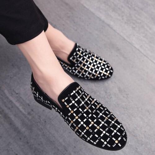 New Brand Rhinestone Dress Shoes Velvet Crystal Mens Loafers Luxury Shoes Sequins High Quality Casual Men Shoes Zapatos Hombre