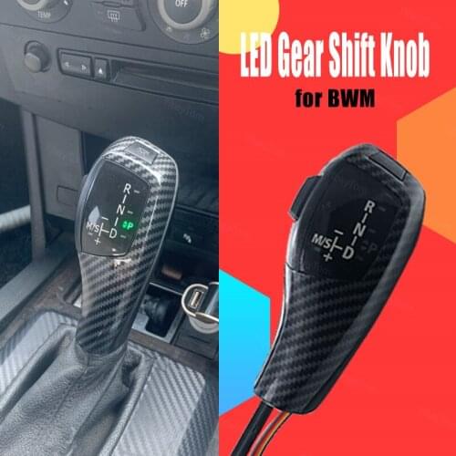 Facelifted Pre-facelift Black Replacement Silver LED Gear Shift Knob for BMW 5 Series E39 E38 X5 E53 LHD Carbon Fiber Pattern