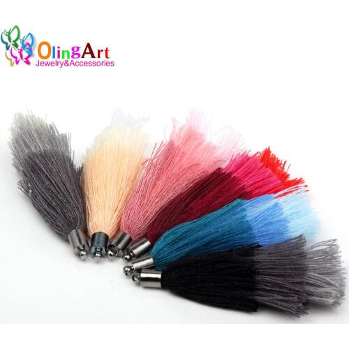 OlingArt 60mm 6Pcs/lot Gun black hat Gradient Cotton Tassel Charm Necklace Earring DIY Jewelry Making Straps Keychain Pendants