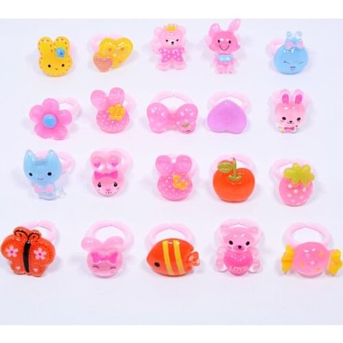 Wholesale 50pcs Childrens Cartoon Animal Fruit Princess Rings Candy Mermaid Ring Girl Jewelry Rings Kids Toy Gift In bulk
