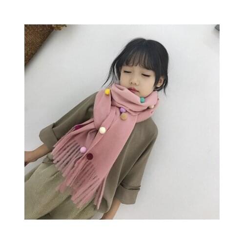 10 Colorways Autumn Winter Big Tassel Pompom Unisex Kid Cashmere Scarf Baby Neck Warmer Scarves Children Soft Handfeeling Snood