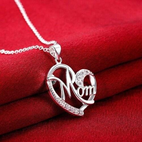 Love Mom Necklace Jewelry MUM Letters Heart Pendant Necklace Mother Day Gift EIG88