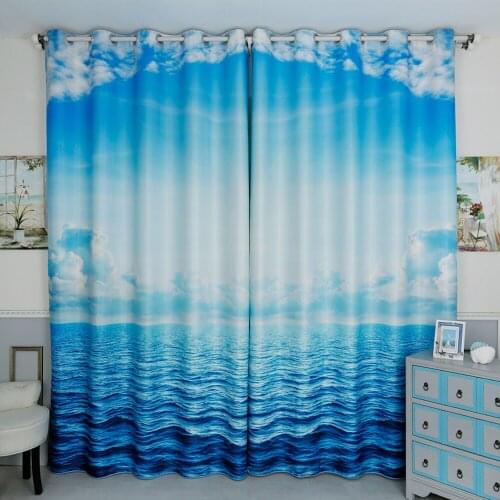 Custom Window Curtains for Living Room Bedroom Nursery Kid Children Room Window Tulle Sheer Drapes Sea Sky Cloud Blue
