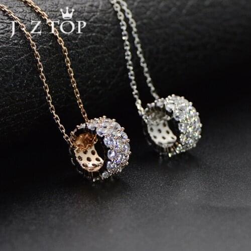 JZTOP Luxury Micro Pave Zircon Round Choker Necklaces Woman Crystal Silver Color Geometry Clavicle Chain Lady Wedding Necklace
