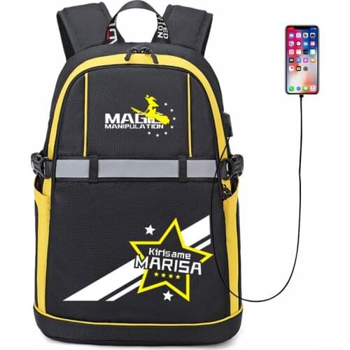 Touhou Project Backpack Kirisame Marisa Anime USB Bags Oxford Reflective Stripe Schoolbag Travel Bags