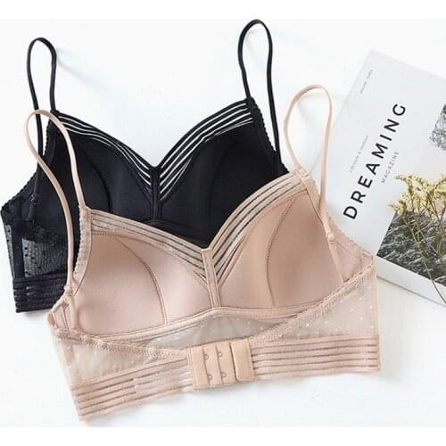 Deep U Low Back Sexy Backless Bra Lace Bralette Thin Cup Brassiere Halter Soft Seamless Elastic Underwear Tank Tops Encaje Mujer