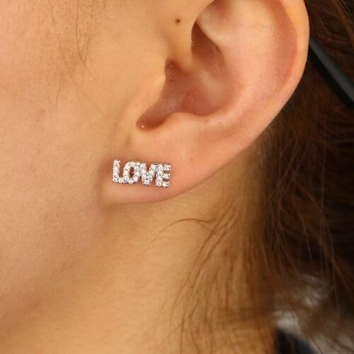 Micro pave cz love letter stud earring simple delicate minimal stud lover gift jewelry
