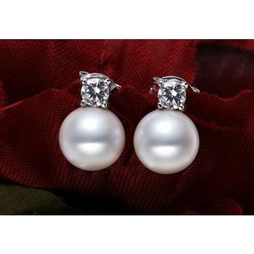 A pair 10-11mm AAA south sea white round pearl dangle earrings silver