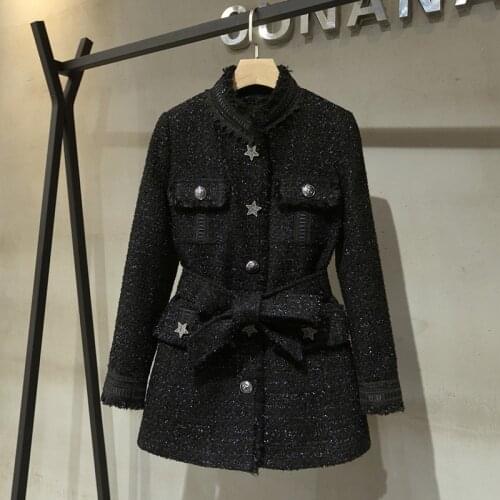 Autumn winter OL elegant coat Fashion womens High quality belt woollen coat B424