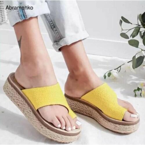 Women Summer Platform Slippers Flip Flops Female Casual Hemp Rope Wedge Soft Bottom Comfortable Beach Shoes Plus Size 35-43