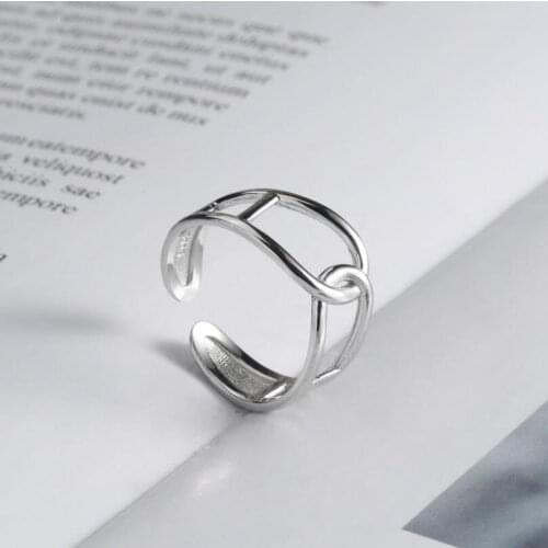Shuangshuo Vintage Metal Chain Rings Couple Ring for Women Adjustable Opening Ring Copper Jewelry Engagement Gift Anillos Mujer