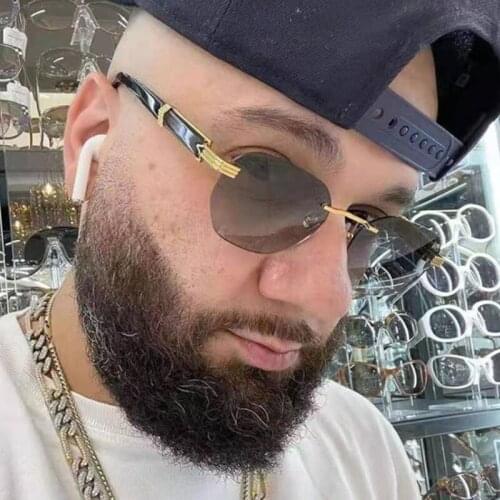 Vintage Rimless Round Sunglasses Men Shades New Trendy Small Brand Design Luxury Gradient Square Glasses Frame Women Shades