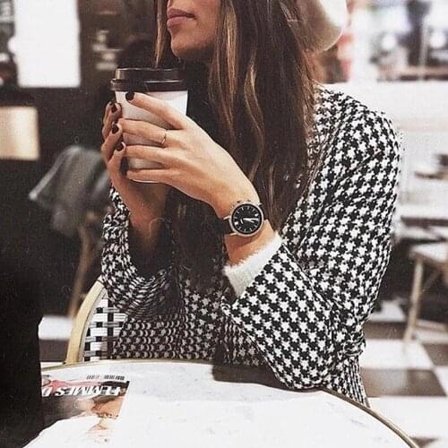 Foridol Houndstooth Plaid Vintage Blazer Coat Women Winter Thick Belt Office Ladies Knitted Coat Winter Tops 2020